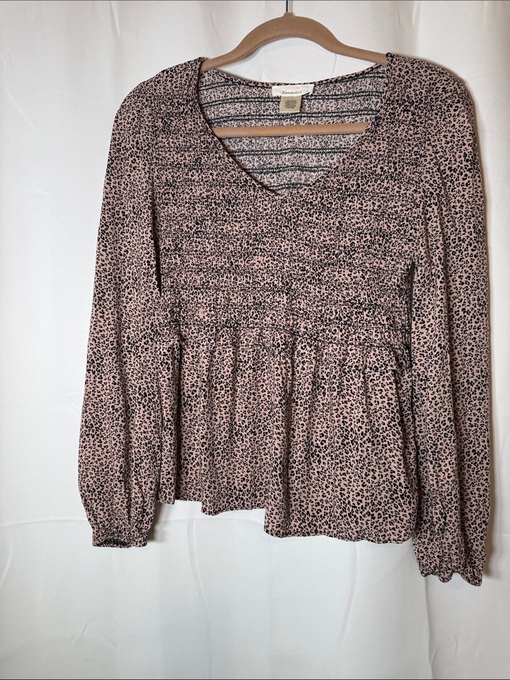 URBAN Romantics Pink Leopard Smocked Peplum Blouse size M